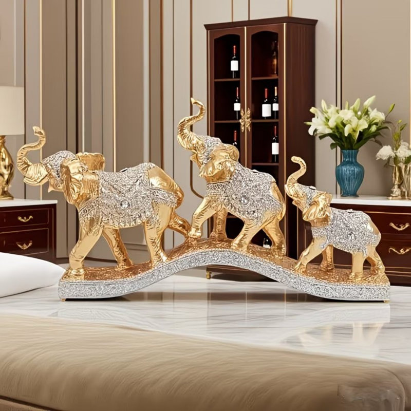 Statue Decor Figurines Elephants Figurine Elephant Statues For Home Decoration Lucky Elephant, Wine Rack, Statue Decoration Three Small Elephant Decorationentrance, Living Room, TV Cabinet, Wine Cabinet, Office, Auspicious Elephant Wealth Attracting