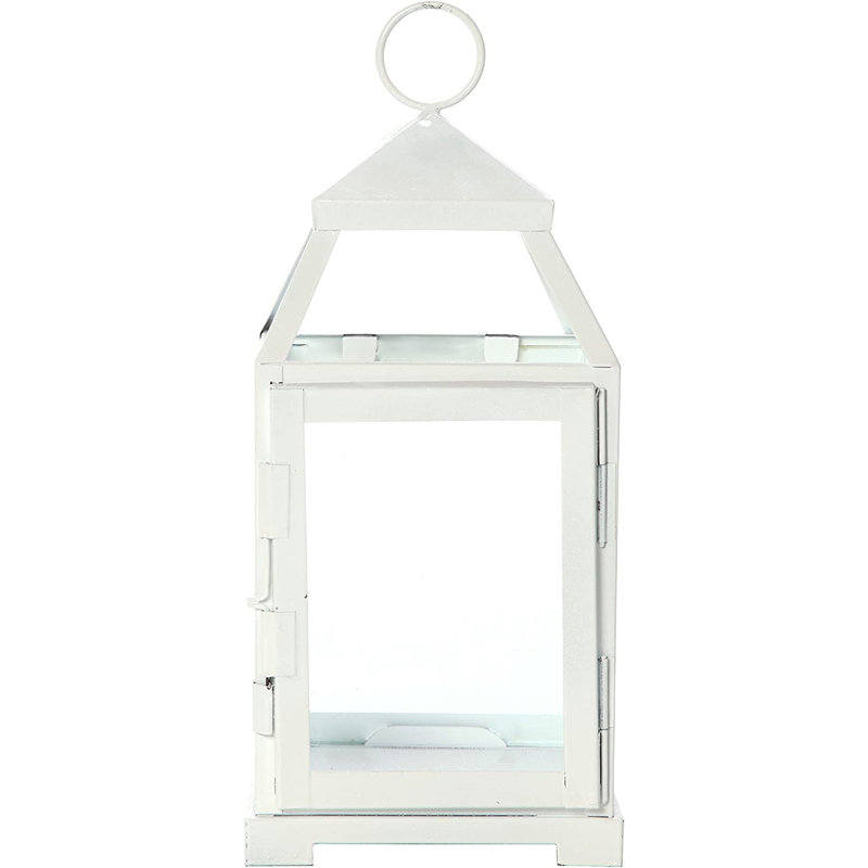 Hosley 12 Inch High Clear Glass and Iron White Classic Style Lantern Ideal Gift for Weddings Bridals Special Occasions Parties Aromatherapy and Spa Settings