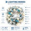 Couronne de Noël pré-illuminée de 61 cm (24 po) avec 20 lumières DEL, 8 modes d'éclairage, ornements bleus et minuterie de 6 heures, en PVC pour la décoration intérieure et extérieure