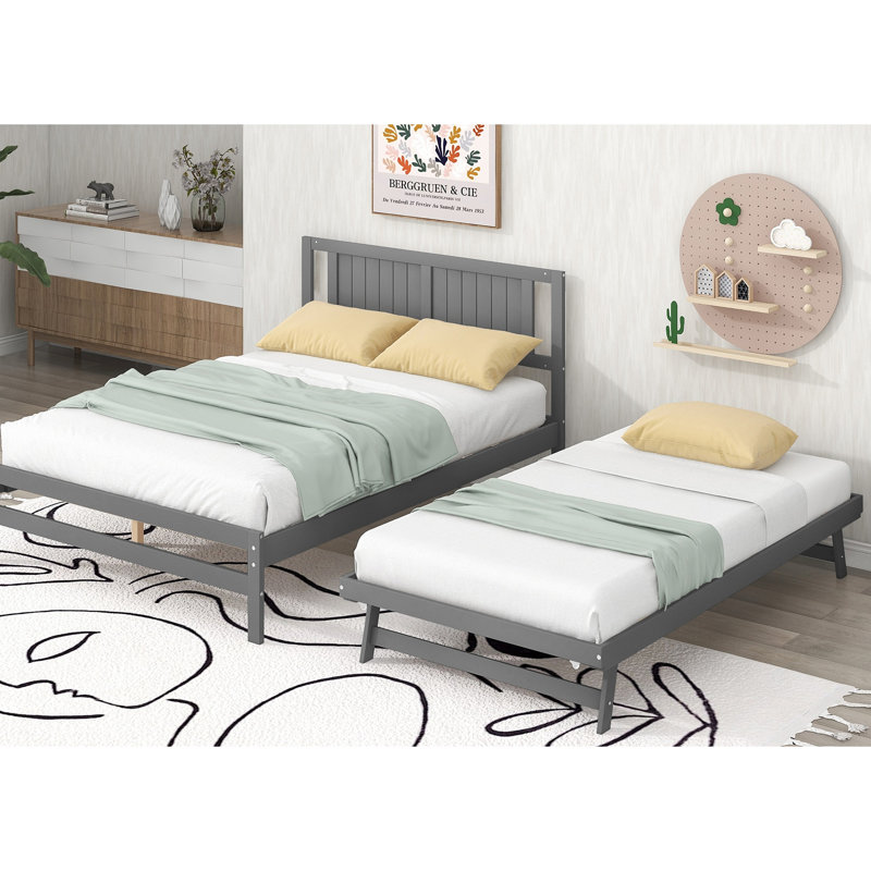 Lit plateforme avec lit gigogne réglable, Gris