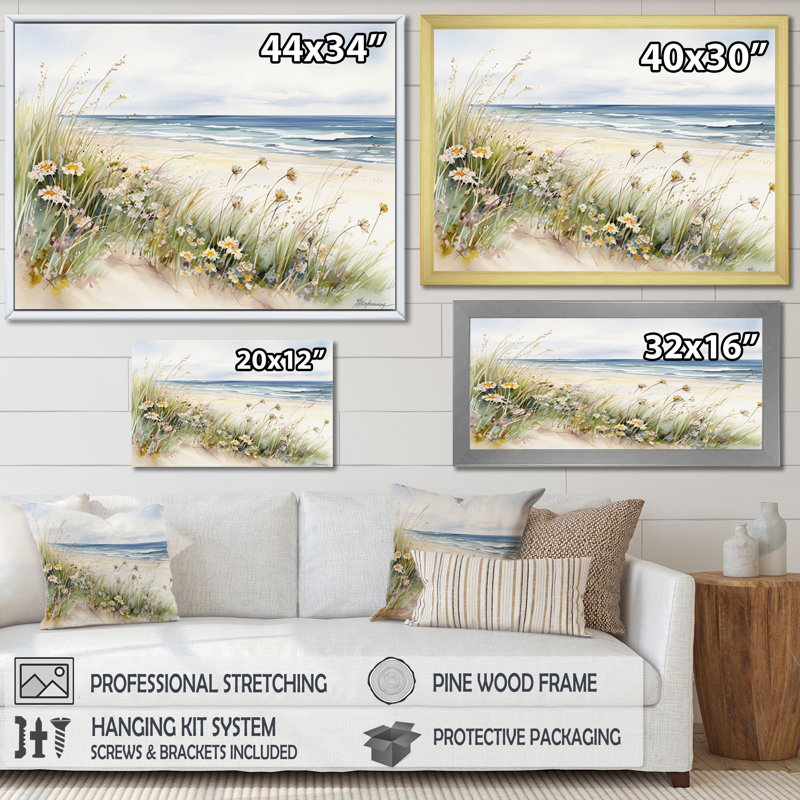 Wildflowers On The Beach On Canvas Print, 24" H x 32" W x 1" D, Wrapped Canvas