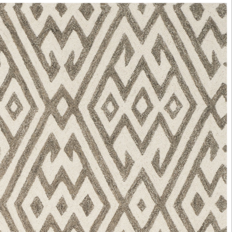 Oldroyd Geometric Handmade Tufted Wool Ivory/Grey Area Rug, Rectangle 2' x 3'