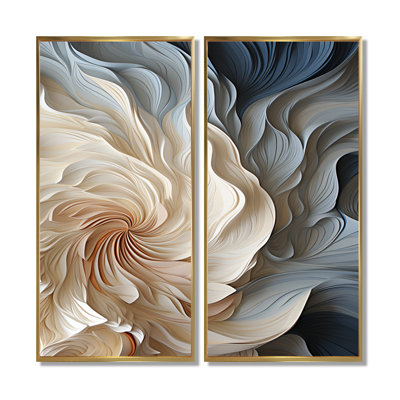 White And Blue Feather Spiral - Abstract Geometric Wall Art Decor, White Abstract Canvas Print Set Of 2