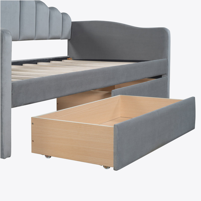 Lit de jour simple rembourré avec 2 tiroirs, canapé-lit avec ports de chargement USB, Gris