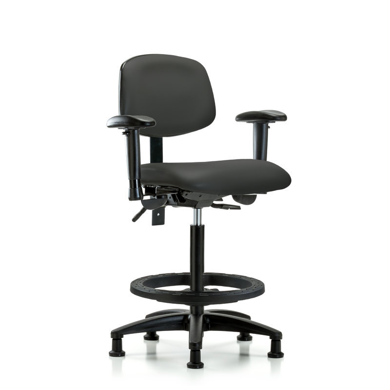 Astrid Vinyl Drafting Chair, Charcoal, Glides, Included