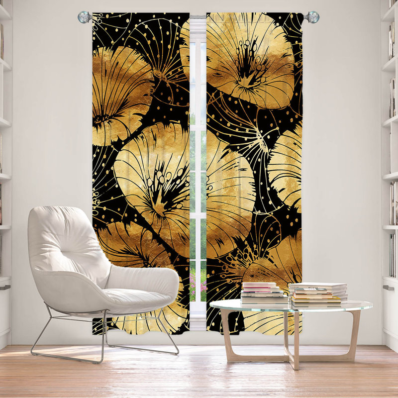 Paire de rideaux obscurcissant en polyester Rogich, Noir / or, L 20 po x L 82 po