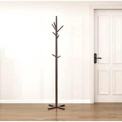 Dark Brown Finish Modern Coat Rack Solid Wood, 9 Hooks Coat Hanger Stand Entryway Home Furniture 1pc