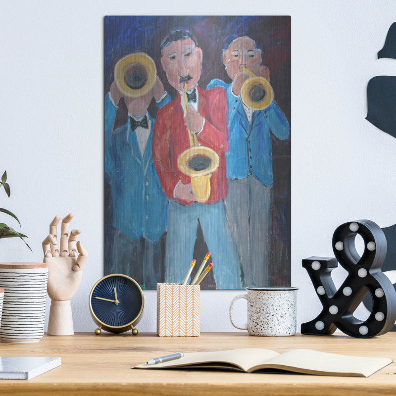  "Soufflez ces cornes" par Jadei, impression sur métal, H 16 po x l 12 po