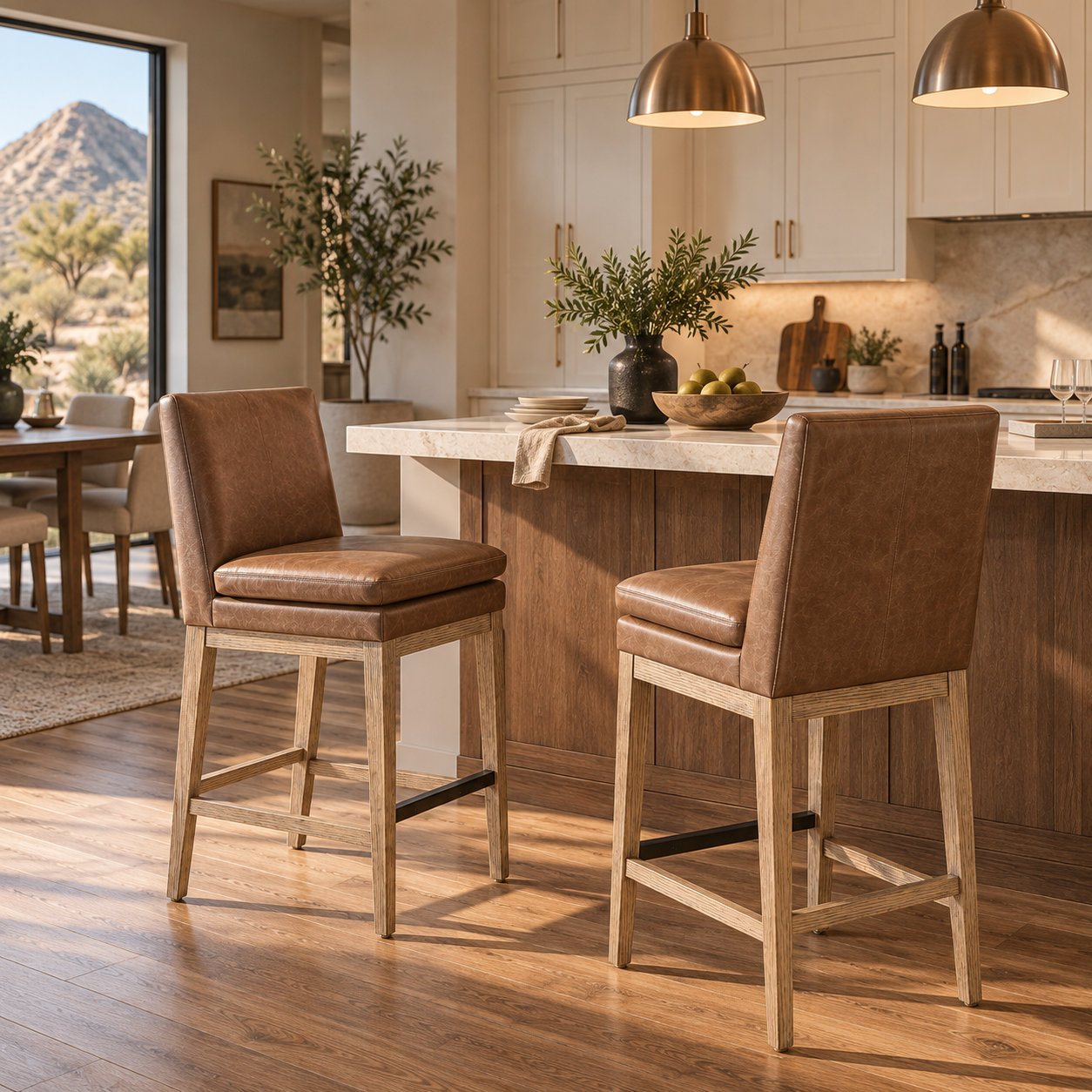 Bethea Genuine Leather Counter Stools, Marseille Saddle, 2