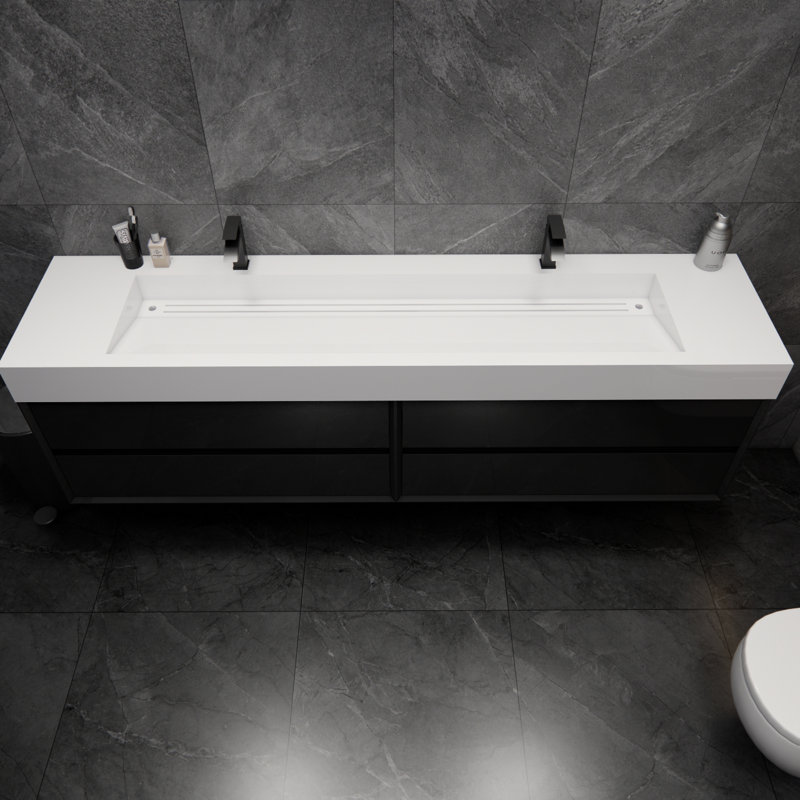 Albizu 84" Wall-Mounted Double Bathroom Vanity, Black
