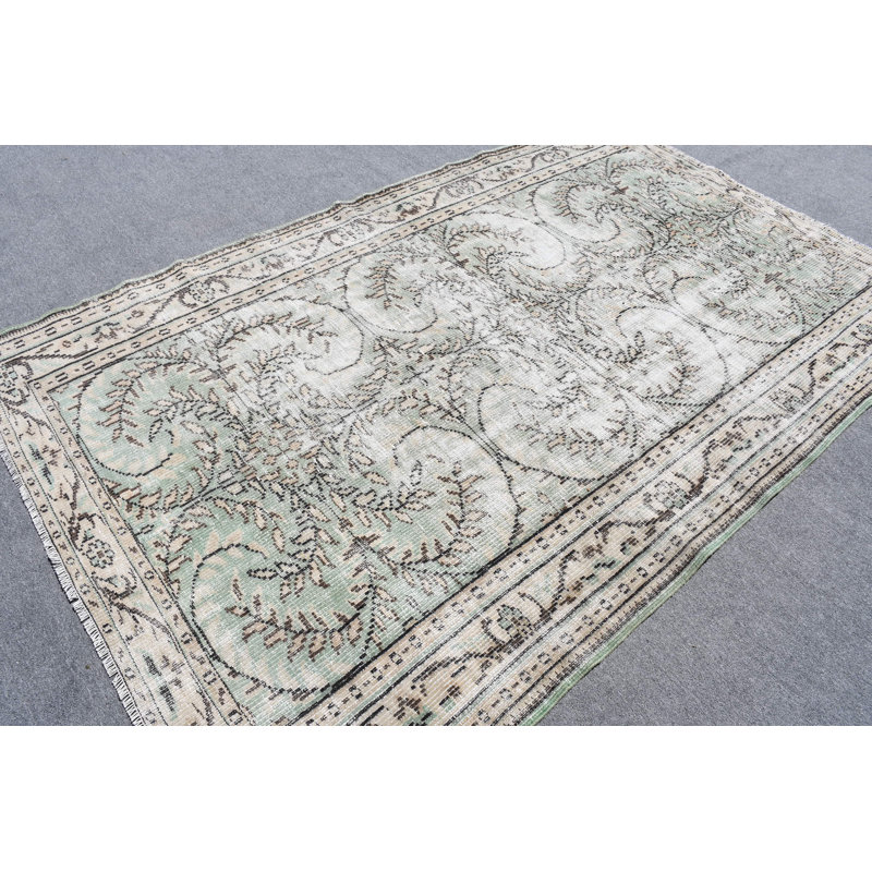 Grand tapis turc vert antique tissé à la main, idéal pour les salons et les salles à manger