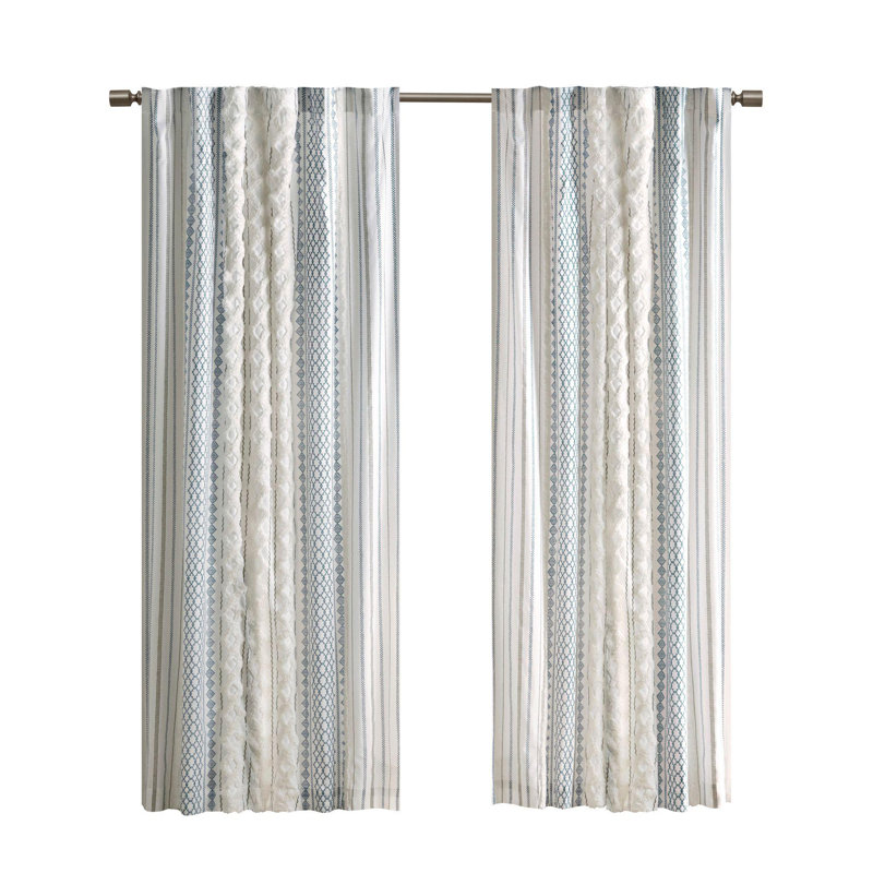 50x108" Cotton Printed Curtain Panel with Chenille Stripe and Lining