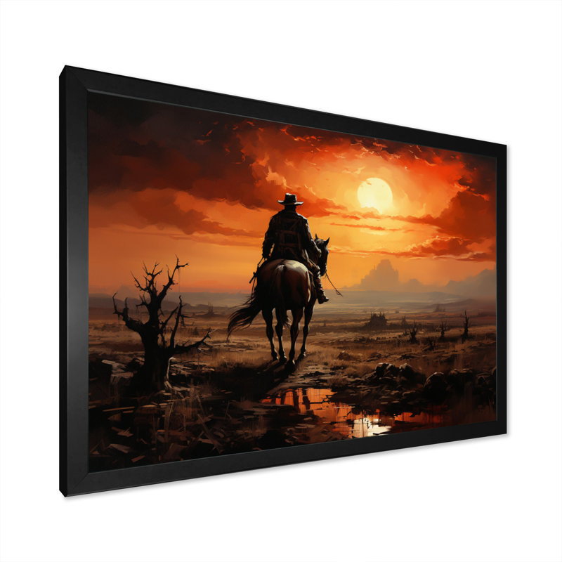 Cowboy Sunrise On The - Cowboys, art mural, H 34 po x l 44 po x P 1,5 po, Cadre simple noir