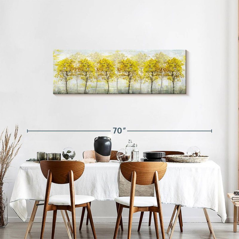 Automne, arbres jaunes sur toile, H 18 po x l 54 po x P 1,25 po