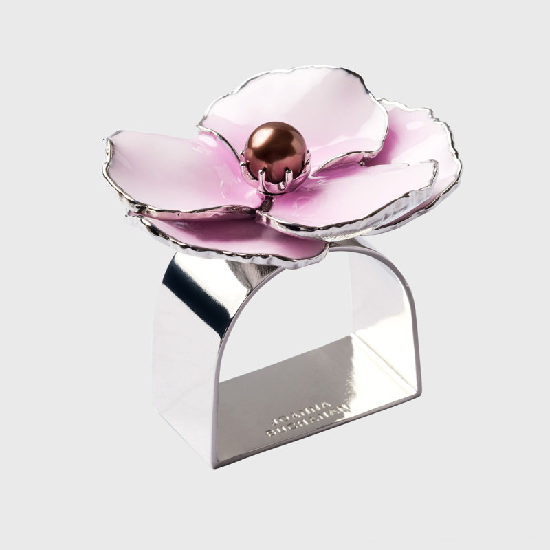 Enamel Flower Napkin Rings, Pink/Shiny Silver
