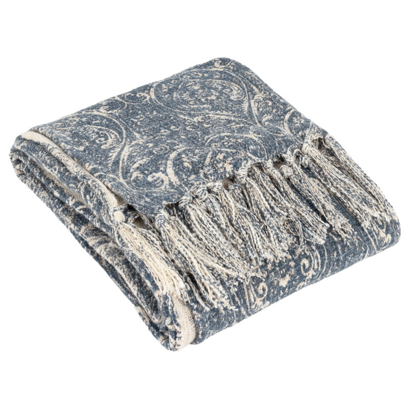 Durelle Throw Machine Woven Throw Blanket, Blue