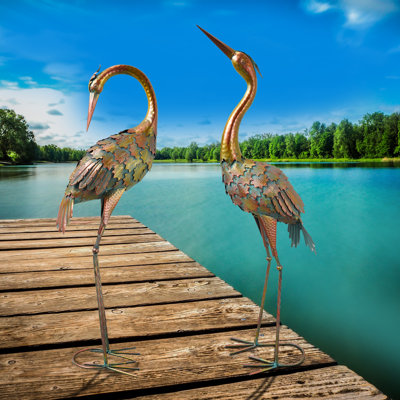 Metal Crane 2 Piece Garden Statue Set
