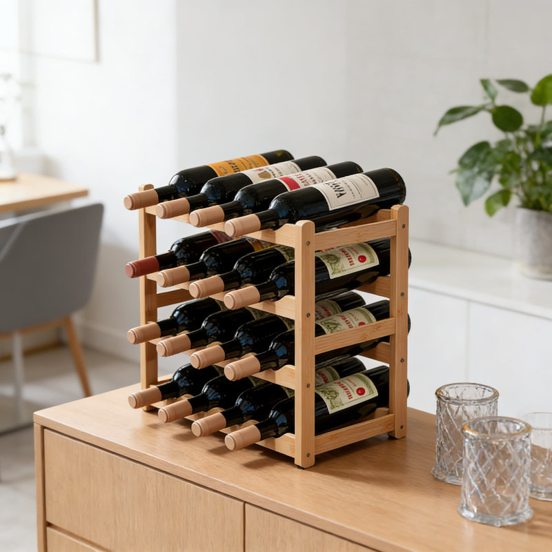 Étagère de rangement en bambou pour armoire à vin, porte-bouteilles de comptoir à 4 niveaux, capacité de 16 bouteilles robustes pour la cuisine, la salle à manger, le garde-manger ou le bar