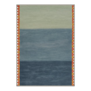 Marine Coastal Machine Washable Blue / Green Indoor Area Rug with Non-Slip Backing