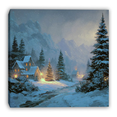 «Mountain Christmas Village Night», art mural sur toile