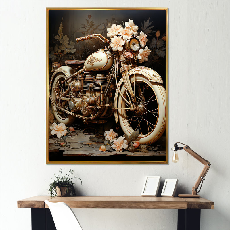 Motocyclette rétro Melody I, Cadre flottant doré, H 32 po x l 24 po x P 1 po