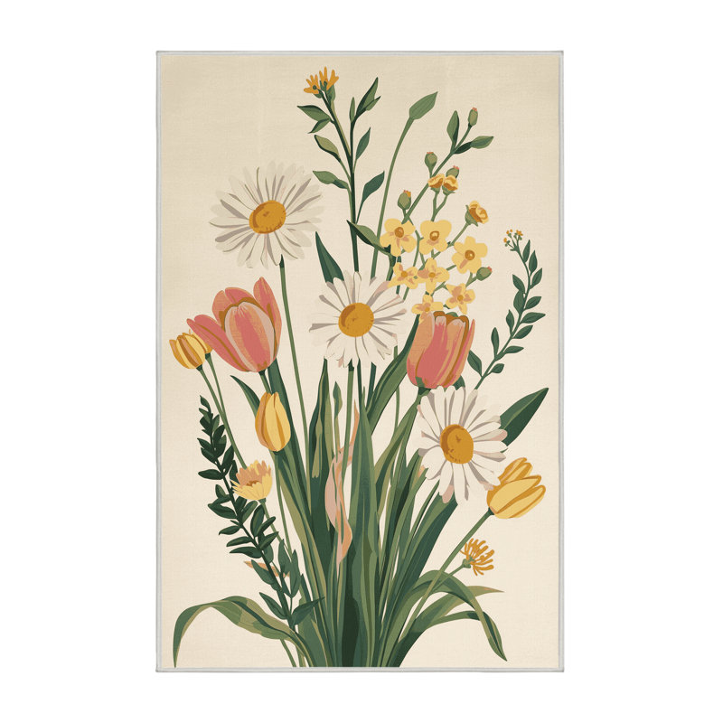 Soft Plush Eslinger Easter Modern & Contemporary Abstract Area Rug in Beige – White Binding, 8x12
