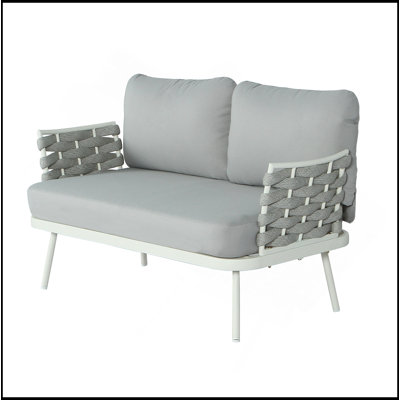 Mariano Steel Loveseat And Table, Off White+Grey
