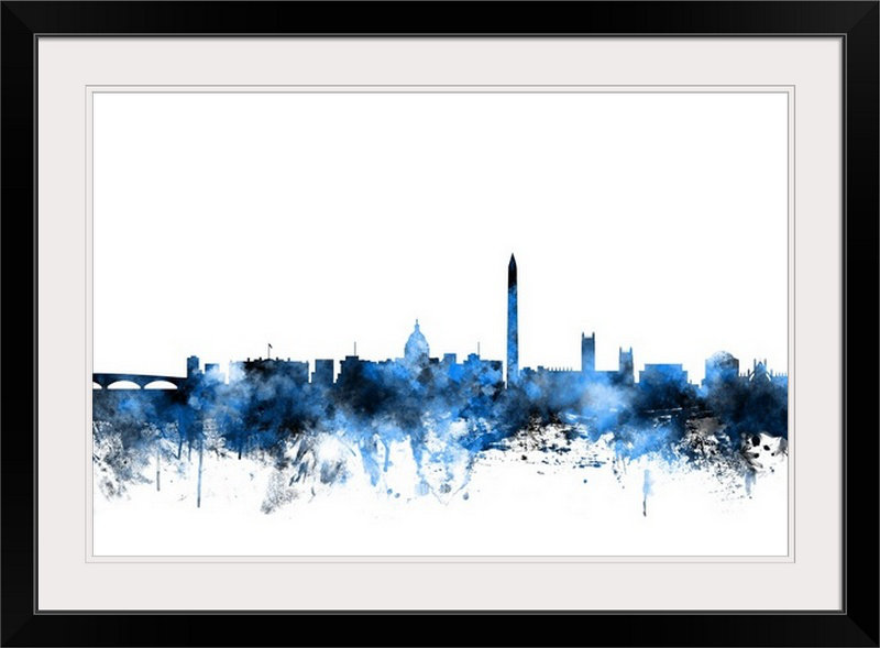 «Francy Washington DC Skyline» par Michael Tompsett, impression, H 28 po x l 38 po x P 1 po, Cadre noir
