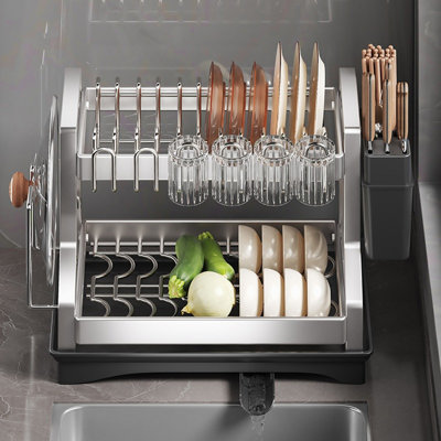 Two-Tier Stainless Rust-Resistant Adjustable Dish Rack