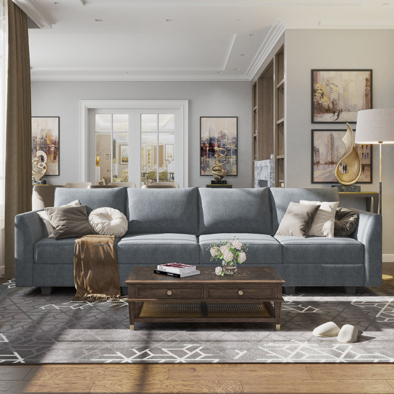 Nikitas 4-Seater Modular Sofa Couch, Bluish Gray Polyester