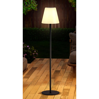 Solar Outdoor Floor Lamp USB Rechargeable Cordless Dimmable RGB Warm White LED Lights For Yard Garden Patio Round Base 59 Inch Black