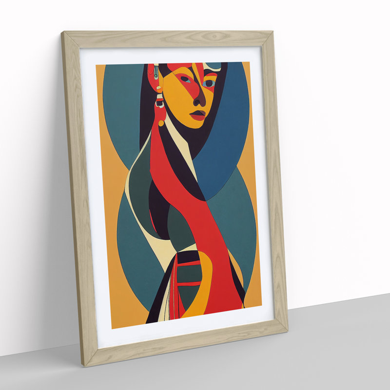 Bold Woman in Abstract - Wall Art, 66cm H x 48cm W x 2cm D, Oak Framed, White