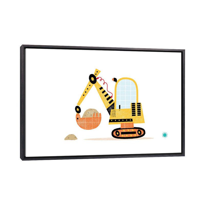 Excavator - impression d'art graphique, Pas de tapis, H 40 po x l 60 po x 1,5 po, Toile avec cadre noir patiné