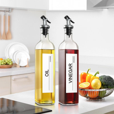 Distributeur d'huile d'olive, ensemble de 6 bouteilles de distribution d'huile pour la cuisine, ensemble de distributeur de vinaigre de cuisine, bec verseur à cruet, entonnoir et étiquettes