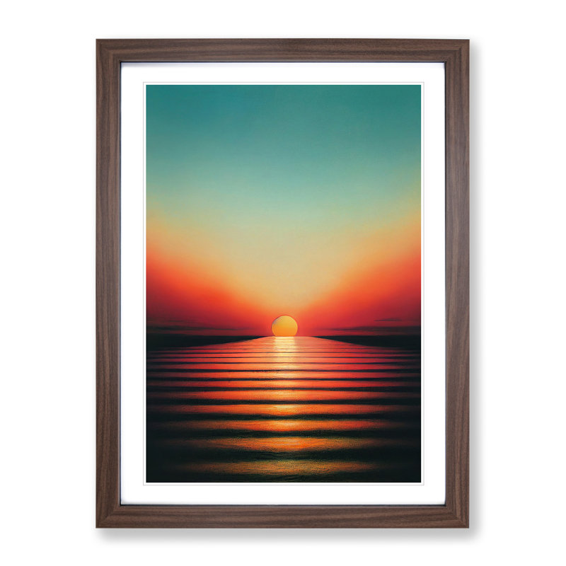 XV1022-3750X Resplendent Abstract Ocean Sunset - Print, Walnut Framed, Walnut, 64cm H x 46cm W x 2cm D