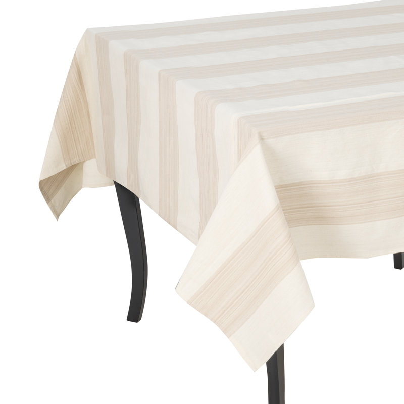 French Home 71" X 95" Cream And Tan Striped Tablecloth, 95" L x 71" W
