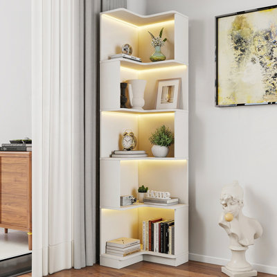 Chris 5-Tier Corner Bookcase with LED Lights
