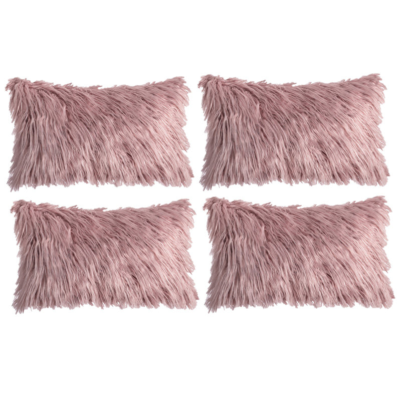 Housse de coussin rectangulaire en fausse fourrure seulement, Rose foncé
