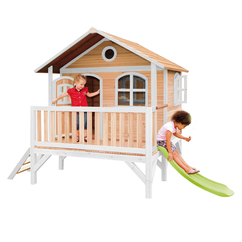 AXI 349cm W x 212cm D Outdoor Hemlock Wood Luxury Playhouse, Natural/White/Lime Green