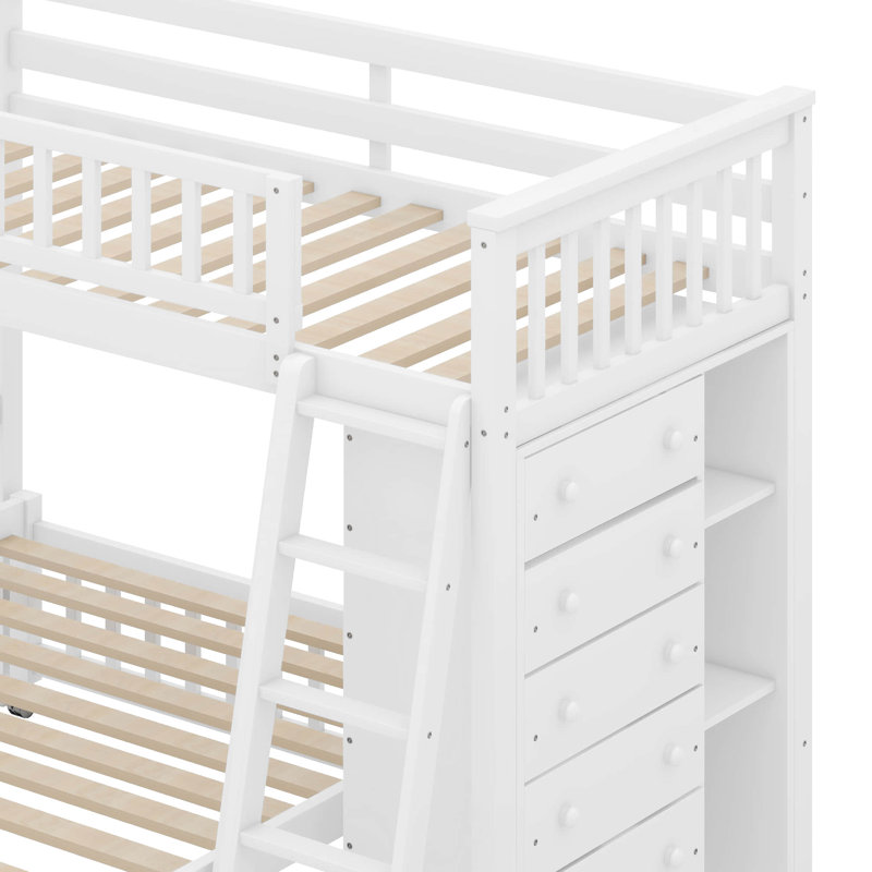 Haoyang Kids Twin Over Full Bunk Bed, White