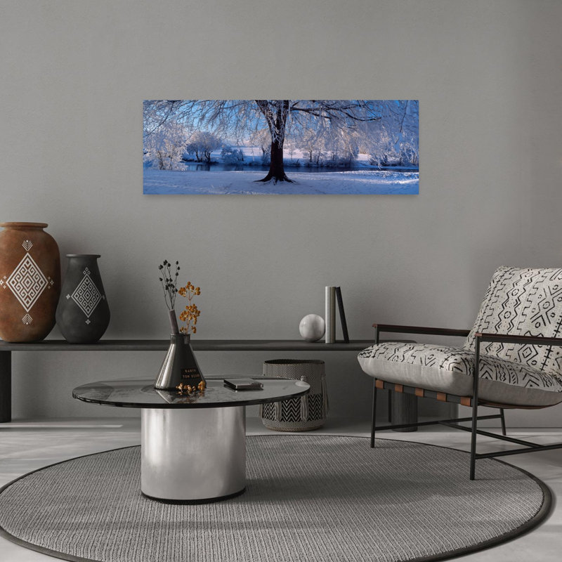 Hiver, arbres, paysage contemporain abstrait de Perkshire, Écosse, H 36 po x l 12 po