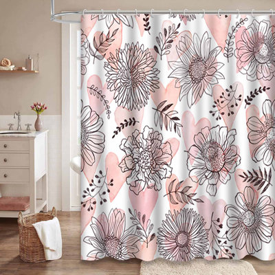 Rideau de douche imperméable avec 12 crochets Watercolor Hearts