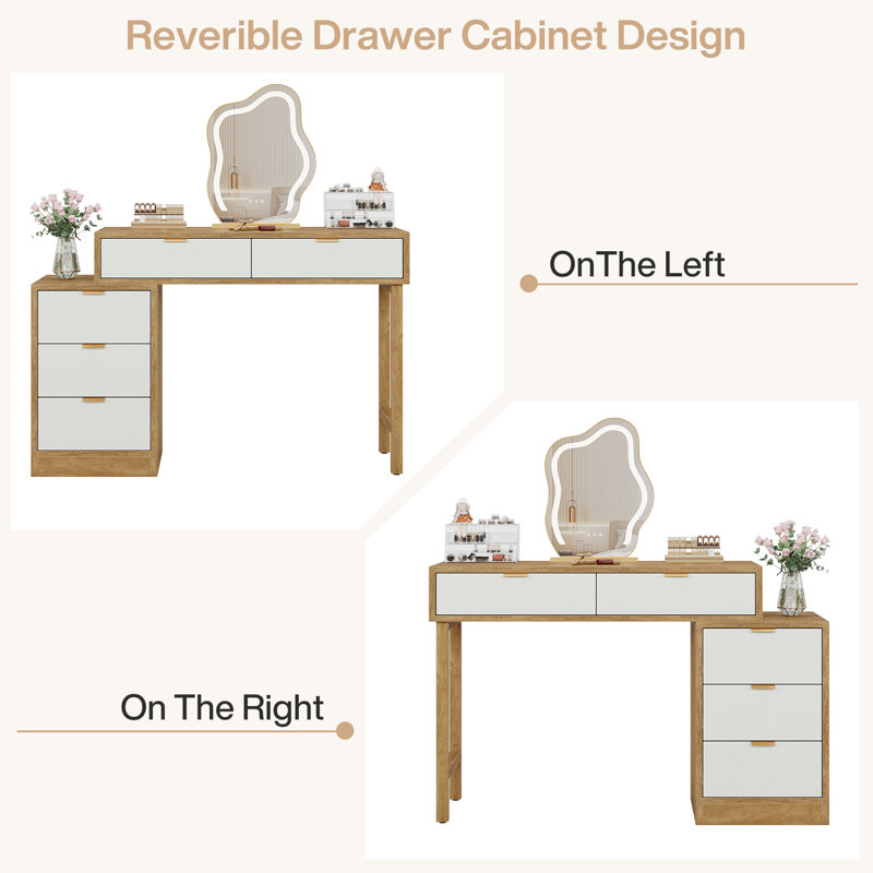 Modern Makeup Vanity Table, Natural Brown & White