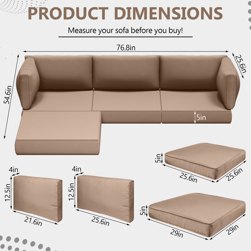 9 Piece 5 Inch Outdoor Cushions For Patio Furniture, Sand