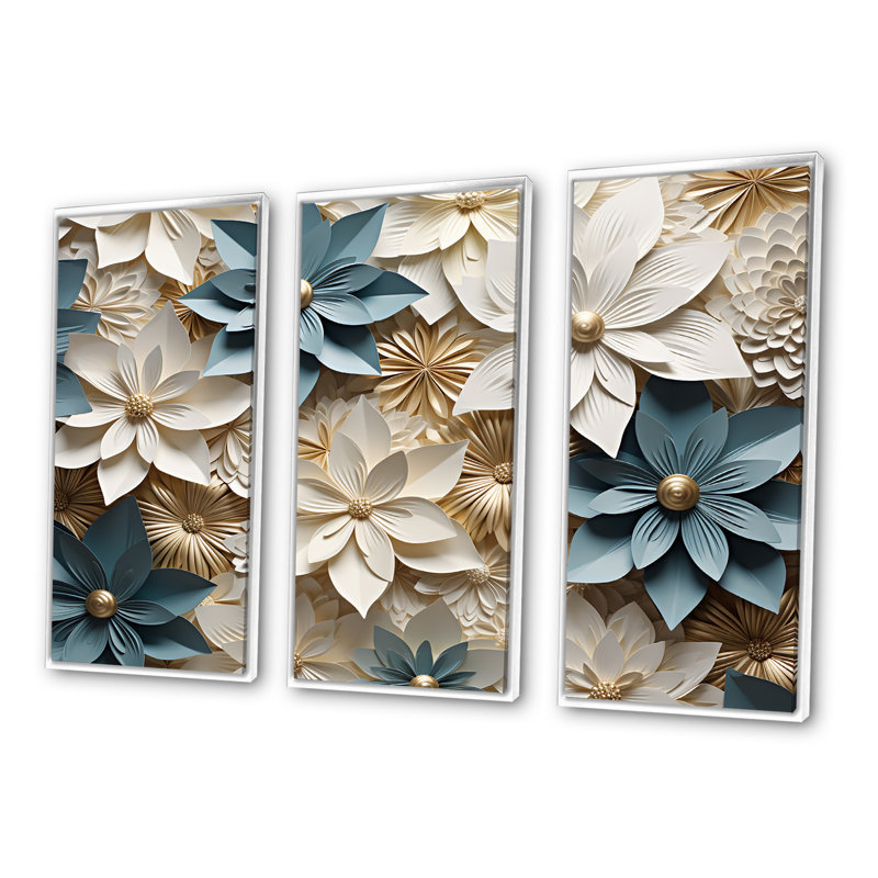 Poinsettias Crafted Delights - Ensemble de décorations murales poinsettias, Cadre flottant blanc, H 28 po x l 36 po x P 1 po