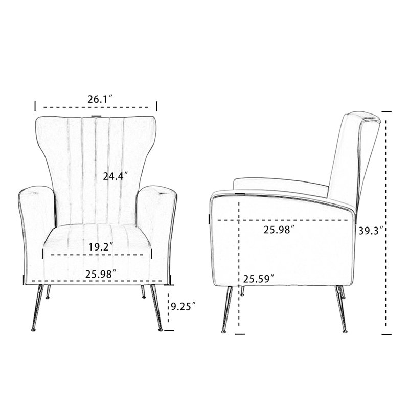 Fauteuil rembourré en velours avec dossier à oreilles, pieds dorés, pour salle à manger, dossier à oreilles blanc - simple robuste