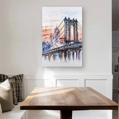 Bridge Sketch - Office Blue Metal Print for Stylish Home Decor
