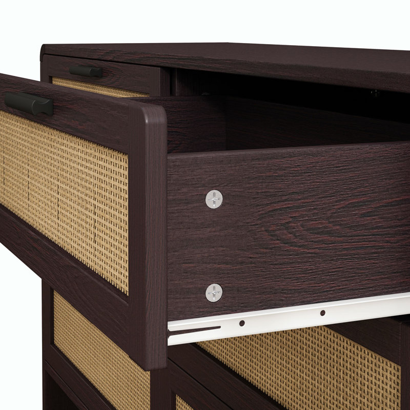 Armoire de rangement en rotin 6 tiroirs, Brun