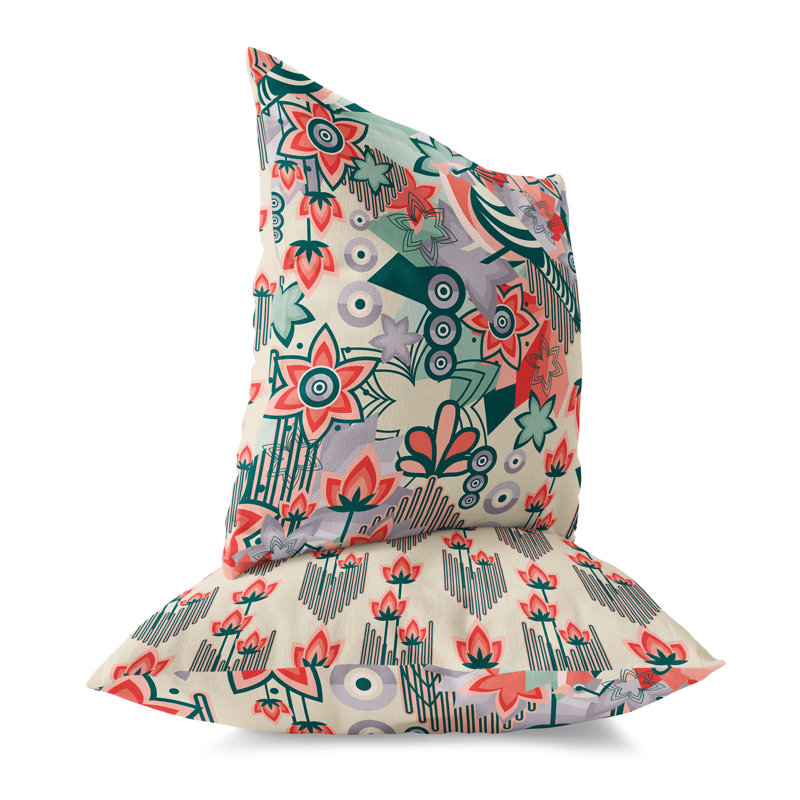 Coussin décoratif d'intérieur / extérieur croissance Grid, Vert/rose, H 26 po x l 26 po