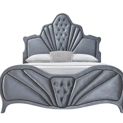 Grand lit en velours gris Dante